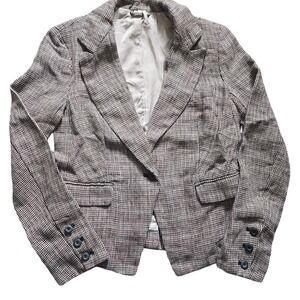 Free People Tweed Blazer Jacket Brown Red Plaid Checkered Career Business Casual